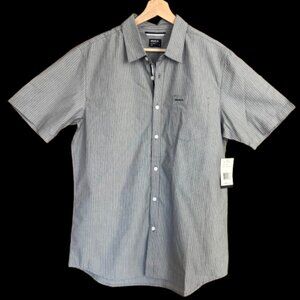 RVCA short sleeve button down - gray/white pin stripe - large - NWT